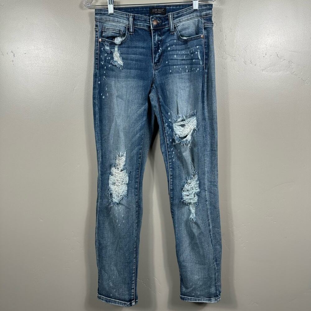 Judy Blue Destroyed Bleach Splattered Cuffed Boyfriend Jean Size 5/27 - Picture 4 of 9
